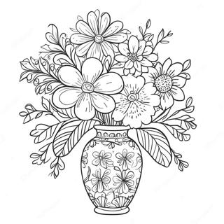 Fargerike Blomster I En Dekorativ Vase Fargeleggingsark 38117-31705