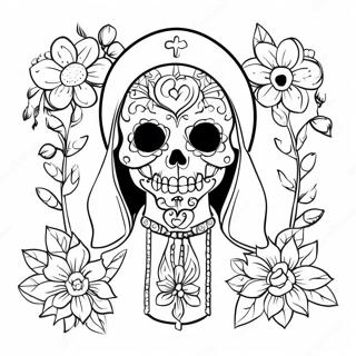 Fargerik Santa Muerte Med Blomster Fargeleggingsark 46174-38457