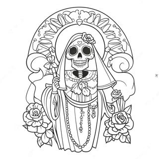 Fargerik Santa Muerte Med Blomster Fargeleggingsark 46174-38458