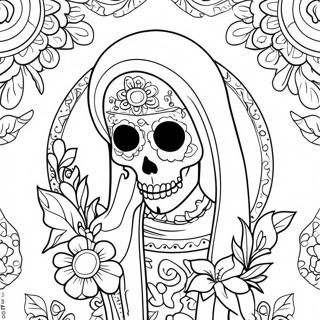 Fargerik Santa Muerte Med Blomster Fargeleggingsark 46174-38459