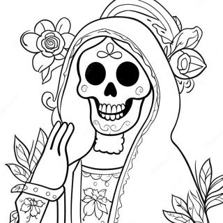 Fargerik Santa Muerte Med Blomster Fargeleggingsark 46174-38460