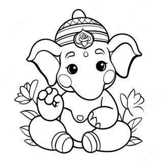 Sot Ganesha Med Blomster Fargeleggingsark 49815-41554