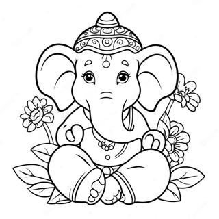 Sot Ganesha Med Blomster Fargeleggingsark 49815-41555