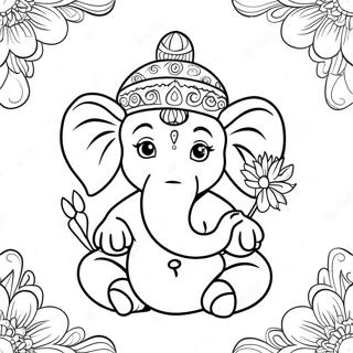 Sot Ganesha Med Blomster Fargeleggingsark 49815-41556