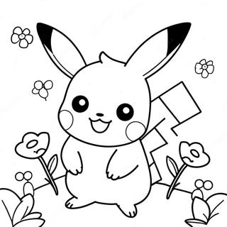 Sot Jente Pikachu Med Blomster Fargeleggingsark 52186-43429