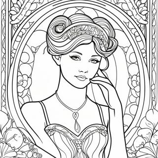 Elegant Art Nouveau Dame Fargeleggingsark 53939-45001