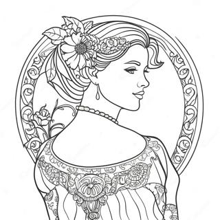 Elegant Art Nouveau Dame Fargeleggingsark 53939-45004