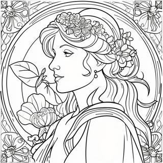 Alphonse Mucha Blomsterdesign Fargeleggingsark 54661-45496