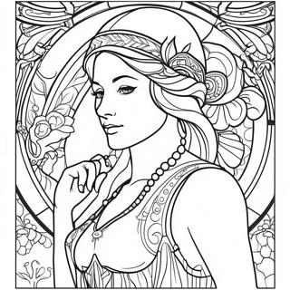 Alphonse Mucha Art Nouveau Dame Fargeleggingsark 54662-45502