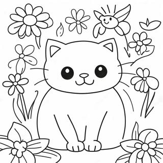 Katt Med Blomster Fargeleggingsark