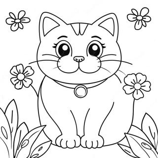 Lekende Katt Omgitt Av Blomstrende Blomster Fargeleggingsark 61577-51046