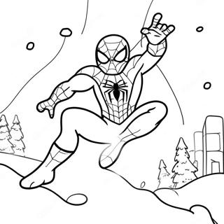 Festlig Spiderman Som Svinger Gjennom Sno Fargeleggingsark 62708-51939