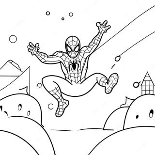 Festlig Spiderman Som Svinger Gjennom Sno Fargeleggingsark 62708-51940